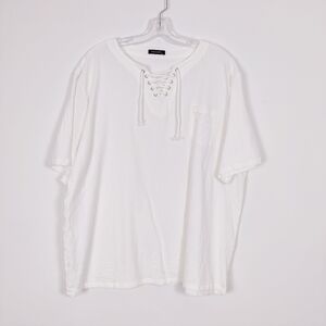 Oyamiki Women's Short Sleeve Blouse in White Size XXL 2XL Cotton Blend Summer